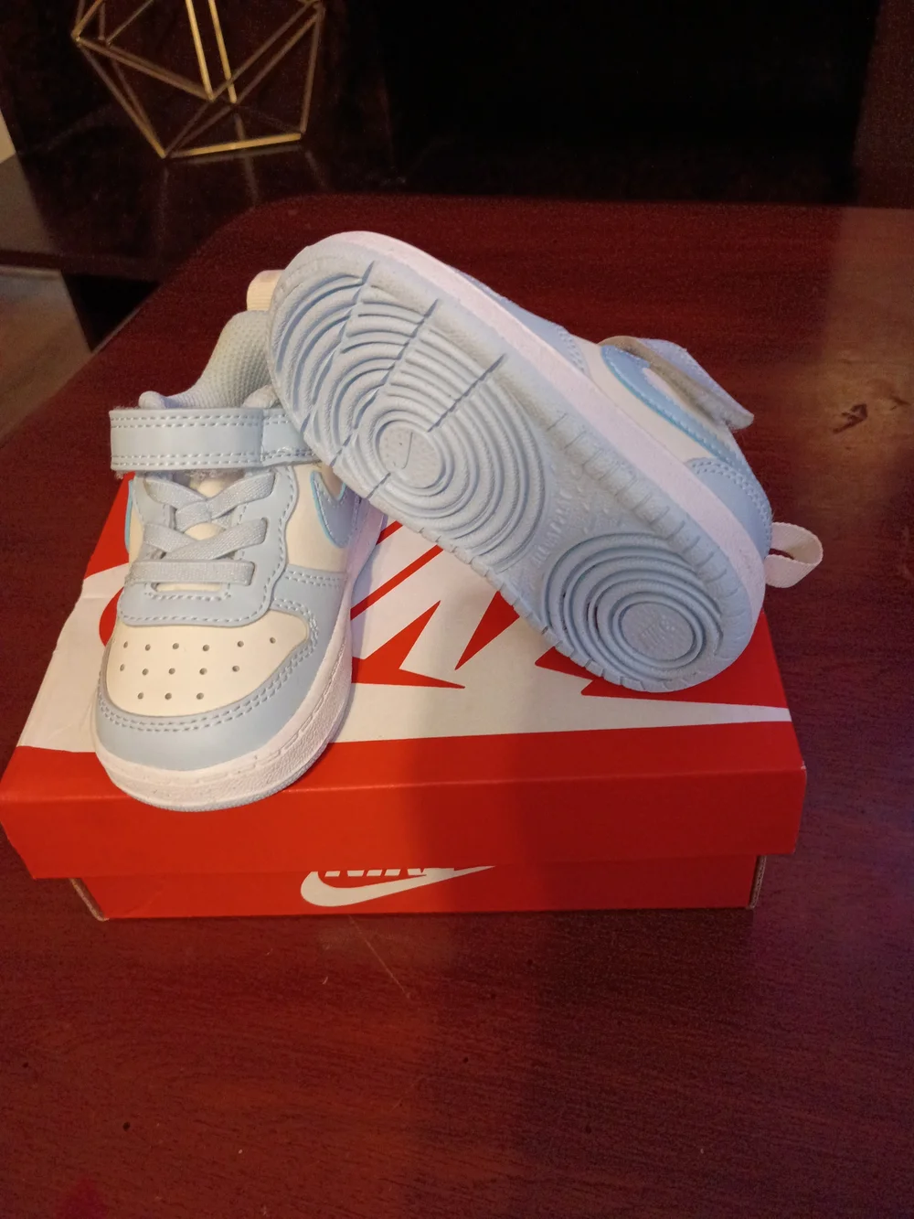Nike Kids Light Blue and Cream Velcro Sneakers